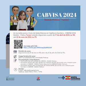 Inscrições para o Curso de Ações Básicas em Vigilância Sanitária - CABVISA 2024