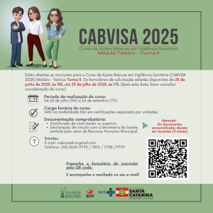 Inscrições para o Curso de Ações Básicas em Vigilância Sanitária - CABVISA 2025
