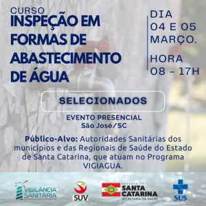 SELECIONADOS do Curso de Inspeção em Formas de Abastecimento de Água –Módulo Inspeção – Março 2026